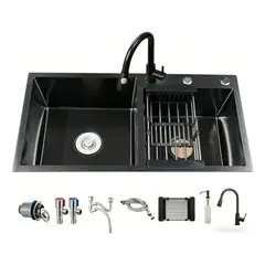 LABALAOS - Lavadero 75x40 Black Rejilla Dispensador Llave Juego