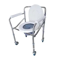 GENERICO - Silla Sanitaria Baño Portátil con Ruedas de Acero Cromada Plegable Regulable con Bacin
