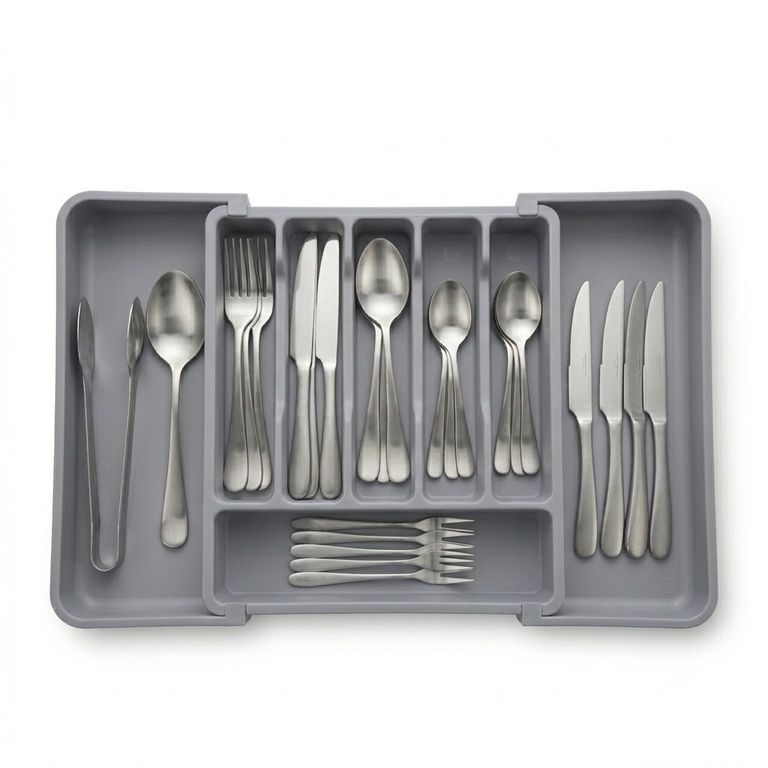 Organizador De Cubiertos Bandeja De Utensilios Ajustable - Gris
