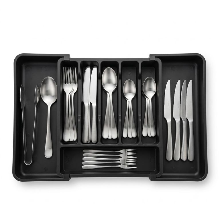 Organizador De Cubiertos Bandeja De Utensilios Ajustable - Negro