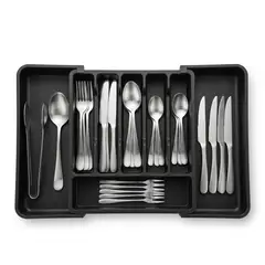 GENERICO - Organizador De Cubiertos Bandeja De Utensilios Ajustable - Negro