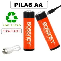 GENERICO - Pack Pilas AA Doble A 2A Recargable Usb Li-on LITIO Cargador INCLUIDO 1.5v