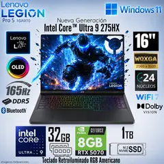 LENOVO - Laptop Lenovo Legion Pro 5 16IAX10 Intel Core Ultra 9 275HX 32GB RAM 1TB SSD RTX 5070-8GB 16" OLED