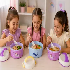 GENERICO - Lonchera  Infantil Redonda con Asa y Cubiertos