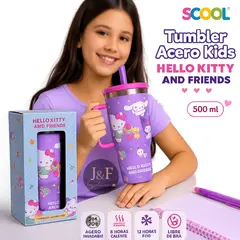 SCOOL - Tumbler Térmico Infantil Scool Hello Kitty and Friends  Acero Inoxidable 304 con Caña y Asa 500 ml Libre de BPA Antiderrame