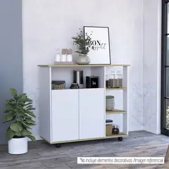 TUHOME - Mueble De Cocina con Ruedas 2 Puertas Blanco Y Duna 90,0x100,0x40,0 Cm
