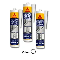 SIKA - Pack 3 Sellador de Silicona para Vidrio y Aluminio SikaSeal®-131 Blanco