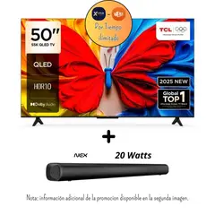 TCL - Televisor TCL 50 Pulgadas QLED FHD Google TV HDR10 50S5K +Promoción + Soundbar Nex 20 Watts