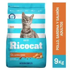 RICOCAT - Ricocat Sabor Pollo Sardina Salmón Adultos 9kg