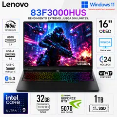 LENOVO - Laptop Lenovo Legion Pro 5 16IAX10 Intel Core Ultra 9 275HX 32GB RAM 1TB SSD RTX 5070-8GB 16" OLED - 83F3000HUS