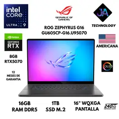 ASUS - LAPTOP ASUS ROG ZEPHYRUS G16 CORE ULTRA 9 285H 16GB 1TB SSD 8GB RTX5070 16" OLED WIN 11 AMERICANA