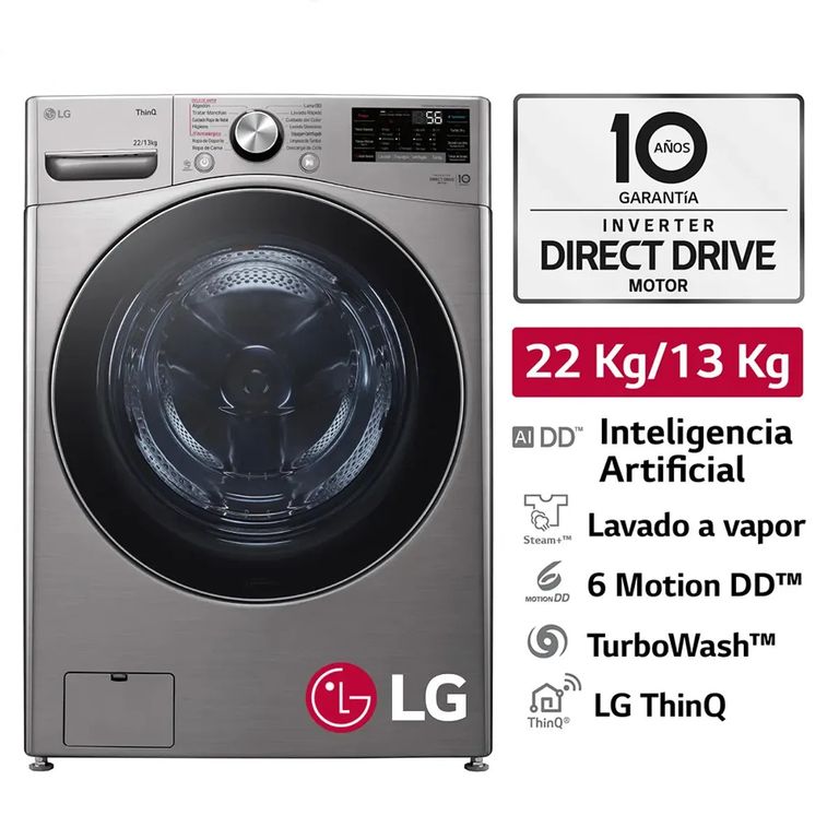 Lavaseca 2213kg AI DD Carga Frontal Plateada LG WD22VV2S6R