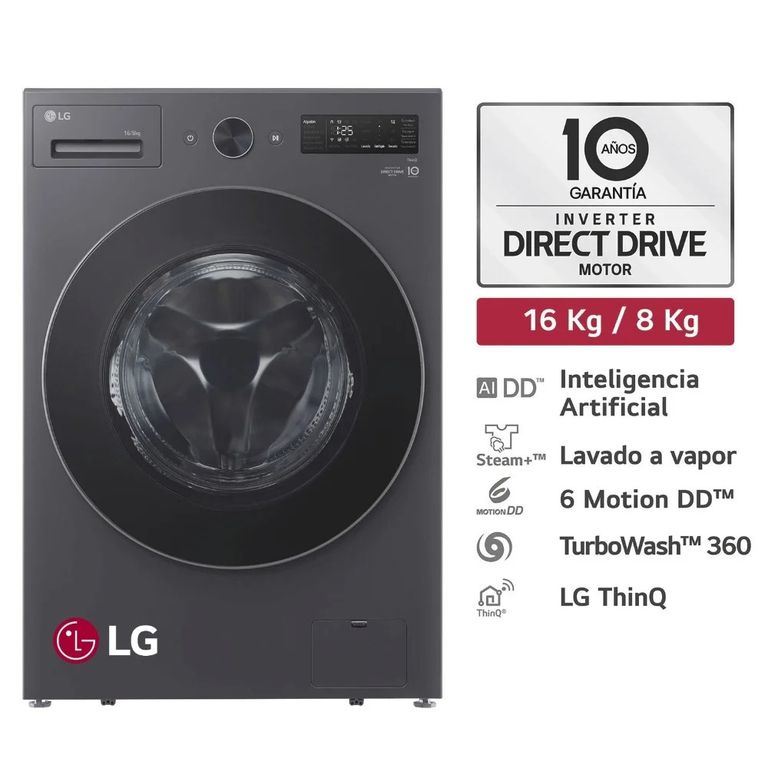 Lavaseca 16 kg y 8Kg IA Carga Frontal WD16EGNTS6P Grafito LG