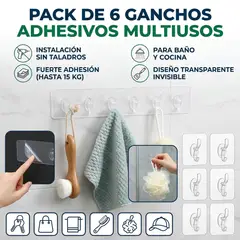 GENERICO - Pack x6 Ganchos Colgadores Adhesivos Multiuso Para Baño y Cocina