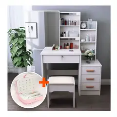 GENERICO - Tocador De Maquillaje Con Espejo Taburete + Joyero Portátil Regalo