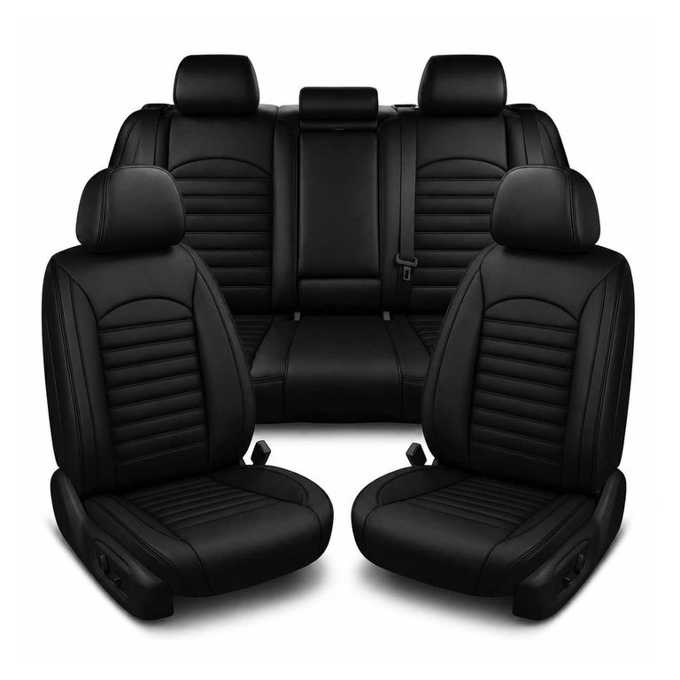Funda Cubre Asiento 5 Piezas Universales Ecocuero Set Okaeri Negro - Negro - UNIVERSAL