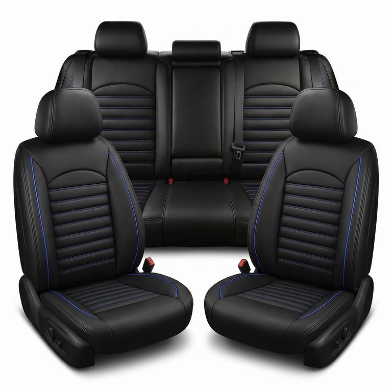 Funda Cubre Asiento 5 Piezas Universales Ecocuero Set Okaeri Negro - Rojo - UNIVERSAL