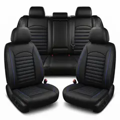 GENERICO - Funda Cubre Asiento 5 Piezas Universales Ecocuero Set Okaeri Negro - Rojo - UNIVERSAL