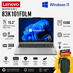 LENOVO - Laptop Lenovo IdeaPad Slim 3 15.3" WUXGA IPS Touch Core i5-13420H 16GB DDR5 512GB SSD - 83K101FDLM + REGALO