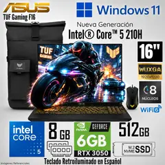 ASUS - Laptop Asus TUF Gaming F16 FX607VJB-RL209 Intel Core 5 210H 8GB RAM 512GB SSD RTX3050-6GB 16" WUXGA