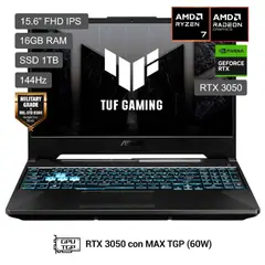 ASUS - Laptop Gamer Asus TUF Gaming A15 AMD RYZEN 7 16GB 1TB SSD NVIDIA RTX3050 Win11