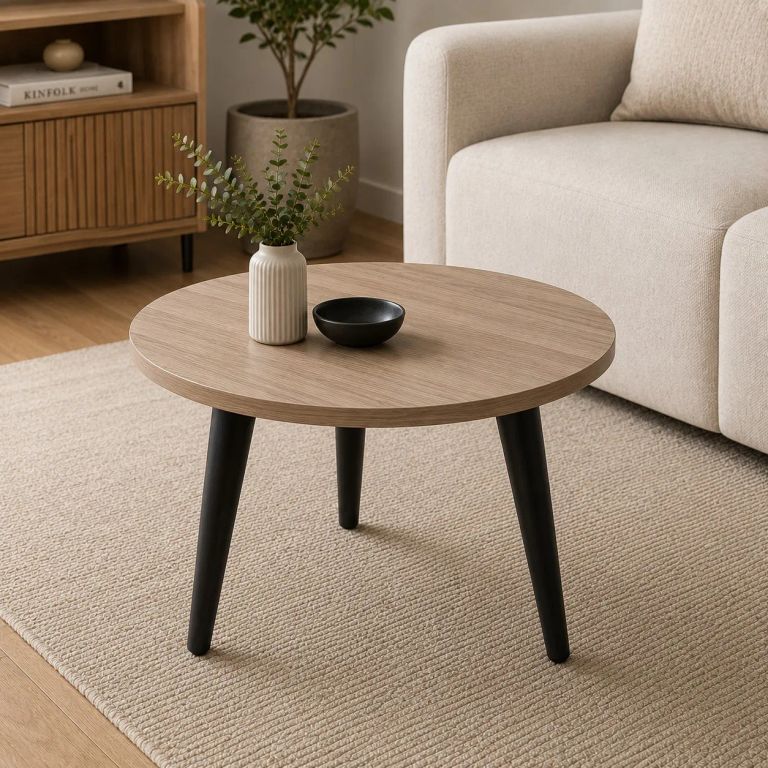 Mesa De Centro Circular 50 cm Duna - Boleado Melamina - Beige y Negro - Nórdico