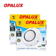 OPALUX - Pack de 2 Luz para Piscina LED Multicolor 25W IP68 Reflector Sumergible para Adosar