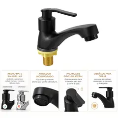FERREXPRESS - Grifo Baño Lavamanos Bajo Negro mate aireador semipesado