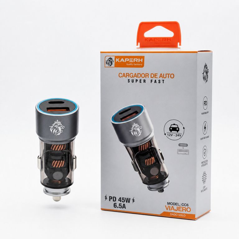 Cargador Para Cigarrera De Auto 45W Carga Rápida