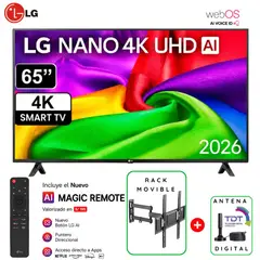 LG - Televisor LG 65" NANO 4K UHD AI Smart TV 65NU800BPSBQ - 2026 + Rack Movible