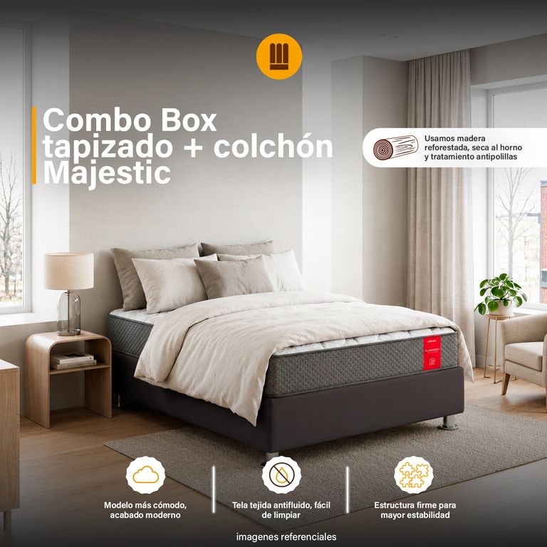 Combo Box Tarima reforzado y acolchado Pcromadas + colchón Paraíso Majestic - 15plz - Negro