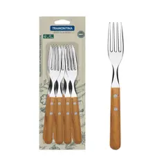 TRAMONTINA - SET DE TENEDOR DE MESA CHURRASCO  12 PIEZAS DYNAMIC TRAMONTINA  MANGO MADERA