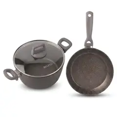 Belessi - Combo x2 Cacerola 24cm con tapa de vidrio + Sartén M - 24cm