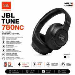 JBL - JBL 780nc Auriculares inalámbricos/ ANC/ BT 6.0 / Autonomía 76hrs / JBL PURE BASS/ Diseño Ergonomico