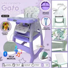 HI BABY - Silla de comer para bebe Gato Musical con accesorios Morado