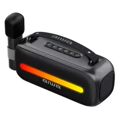AIWA - Parlante bluetooth portátil Aiwa 12W con karaoke, Radio FM, iluminación led, batería recargable 3 ho