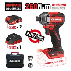 RANKOR - Atornillador de Impacto Industrial 14″ Rankor RLIS20201 20V 260Nm 2Bat x 2Ah Brushless