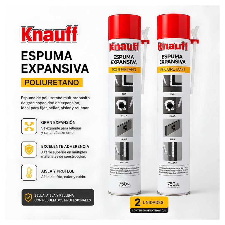 Espuma Expansiva Poliuretano Knauff Pack 2 UND 750ml Sellador Aislante Multiuso