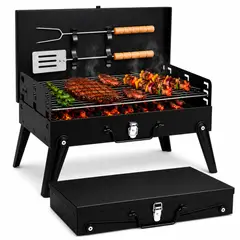 MINARI - Parrilla de Carbón BBQ Barbacoa Plegable Portátil Tipo Maletín con Utensilios PP19