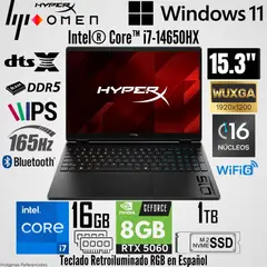 HP - Laptop HP HyperX Omen 15-GA0001LA Intel Core i7-14650HX 16GB RAM 1TB SSD RTX 5060-8GB 15.3"  WUXGA