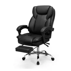XION - SILLA DE OFICINA GERENCIAL 509 ACOLCHADA CUERO PU PREMIUM CON RECLINACIÓN 135° Y REPOSAPIÉS - NEGRO