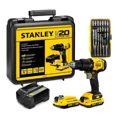 STANLEY - Kit Taladro Percutor 20V + 2 Baterias + Set 27 pcs Stanley