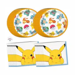 POKEMON - Pokemon Paquete de 16 platos y servilletas de postre Oficial