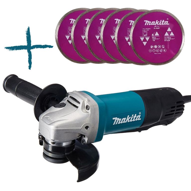 Amoladora Angular 4 1/2" 840Watts 9557HPG + 6 discos de diamantado porcelanato Makita