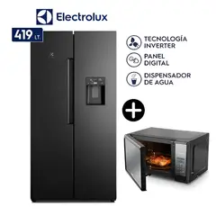 Electrolux - Refrigeradora Electrolux Side By Side 419L Negro ERS45F2P5EB + Microondas 20 L