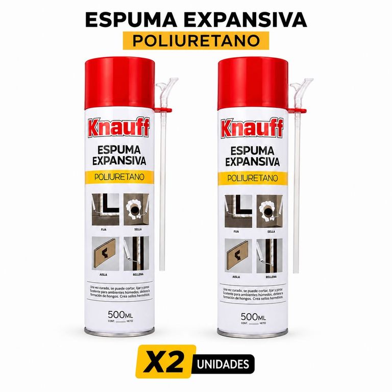 Espuma Expansiva Knauff Poliuretano 500 ml Pack 2 UND Sellador Aislante Profesional