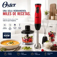 OSTER - Batidora de Inmersión Oster FPSTHB460A 400W con Picatodo  - Batidor Globo - Vaso Medidor