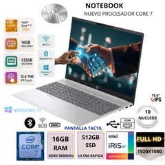 HP - LAPTOP TOUCH 15.6"  INTEL CORE 7 16GB DDR5  512GB SSD PANTALLA TÁCTIL FHD ULTRARRÁPIDA WINDOWS 11