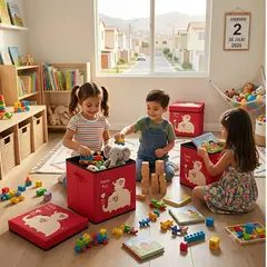 GENERICO - Caja Puff Organizador con Tapa de Juguetes para Niños Elefant rojo