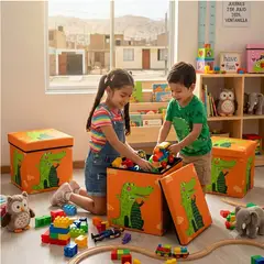 GENERICO - Caja Puff Organizador con Tapa de Juguetes para Niños Cocod Naranja